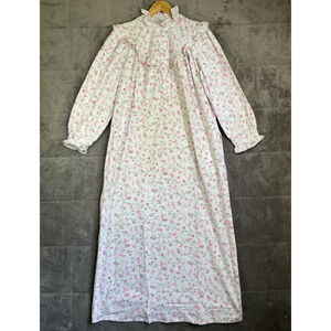Lyn Anne Flannel Nightgown Small Pink Floral Ditsy Cottagecore Ruffle Pocket NEW